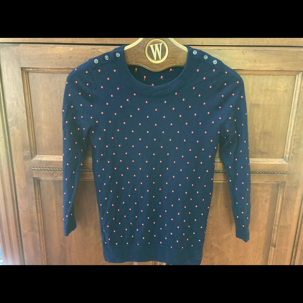 J.Crew XS light sweater (navy & pink polka dots)